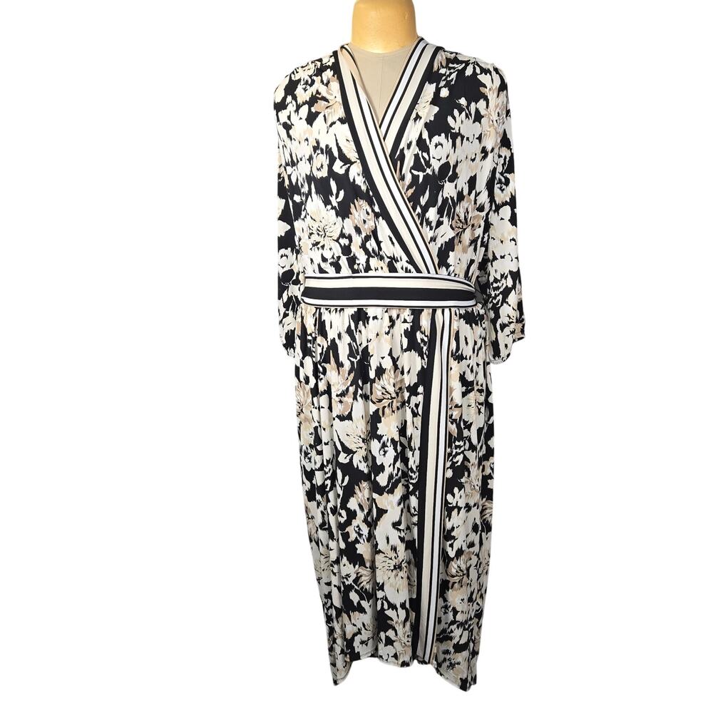 Lane Bryant Women 26/28 Maxi Dress Belted Floral Stretch Office Statement Travel